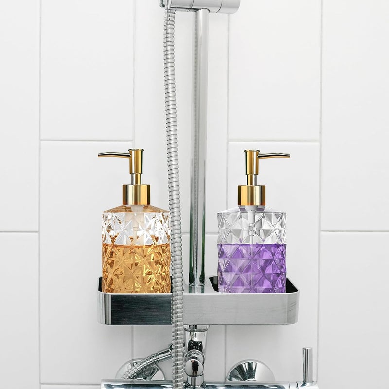 Ulable Clear Glass Soap Dispenser with Gold Plastic Pump, 2 Pack 12oz Diamond Hand Soap Dispenser, Refillable Lotion Dispenser & Dish Bathroom Dispenser for Liquid, Shower Gel - Image 5